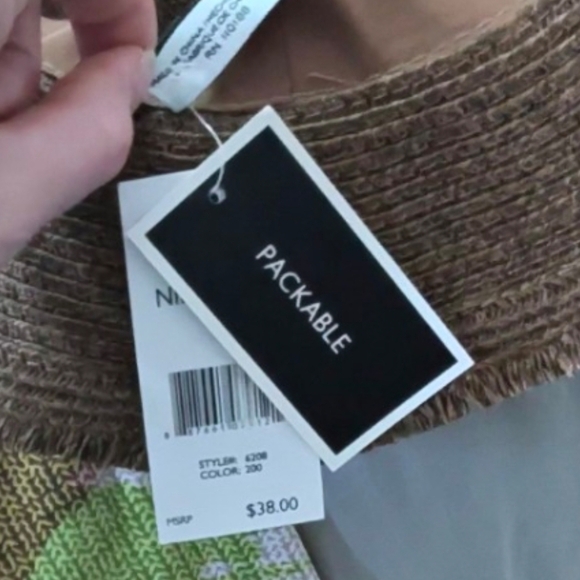 Nine West Packable Straw Hat NWT  Tropical Beach Sun Hat Frayed Brim Boho Hat - Picture 4 of 4